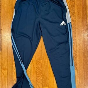 Adidas Men's Dark Blue Joggers with Light Blue Stripes